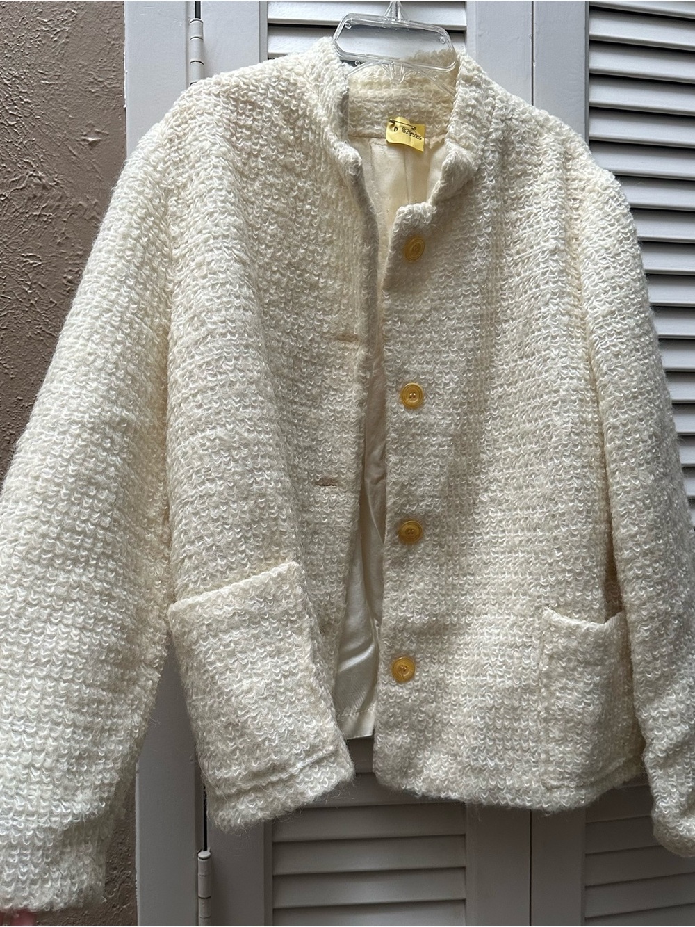 Cream Bouclé Textured Button Jacket